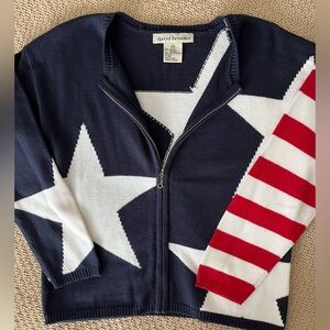 David Brooks 90s American Flag Sweater Vintage Full Zip Knit Size S
